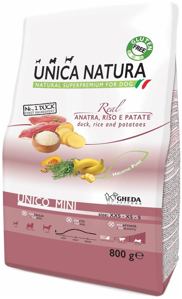 Сухой корм Unica Natura утка-рис-картофель для собак мелких пород 800 г -  купить с доставкой по выгодным ценам в интернет-магазине OZON (997872228)
