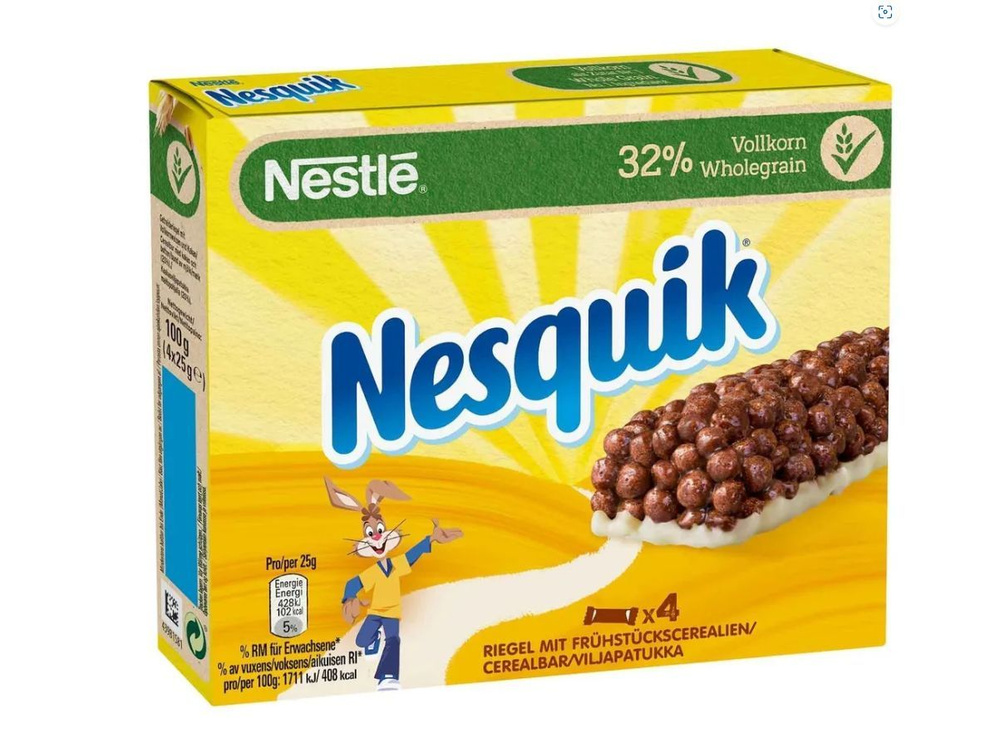 Шоколадный злаковый батончик Nestle Nesquik 4x25 гр #1
