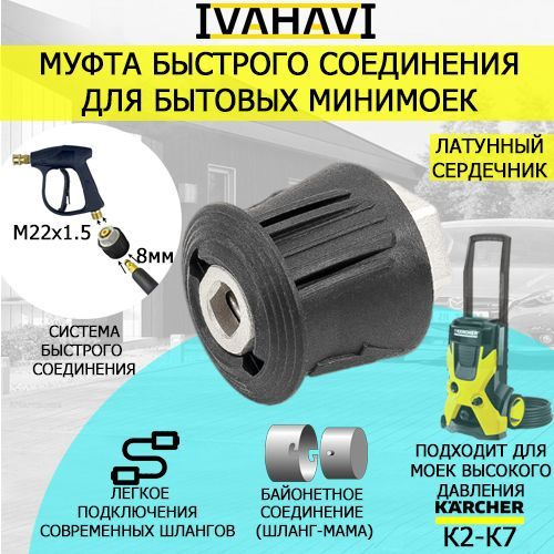 Муфта быстросъемная IVAHAVI для бытовых минимоек Karcher запчасть  #1