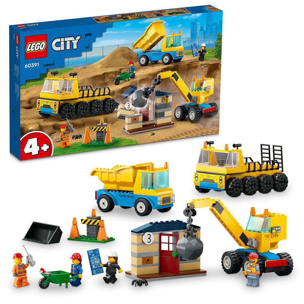 60391 Пластиковый Конструктор Lego City 60391 Construction machines and a  crane with a demolition ball Строительные машины и кран с шаром для сноса/  235 деталей/ 4+ - купить с доставкой по выгодным