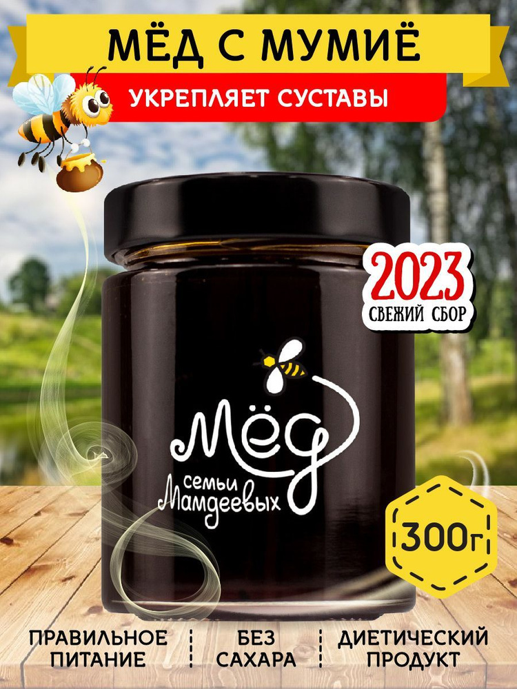 Мед натуральный, Мед с мумие, 300 г, горное мумие, сладкий подарок, без ...