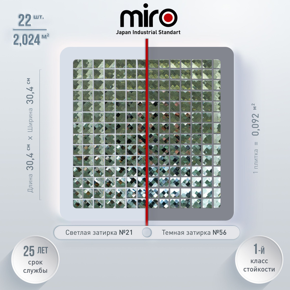 Плитка мозаика MIRO (серия Beryllium №21), универсальная стеклянная плитка мозаика для ванной комнаты #1