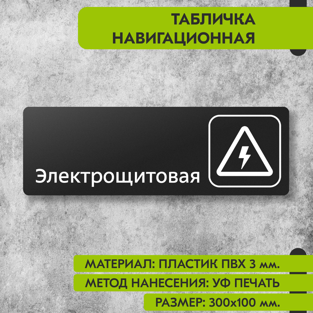 Табличка навигационная "Электрощитовая" черная, 300х100 мм., для офиса, кафе, магазина, салона красоты, #1