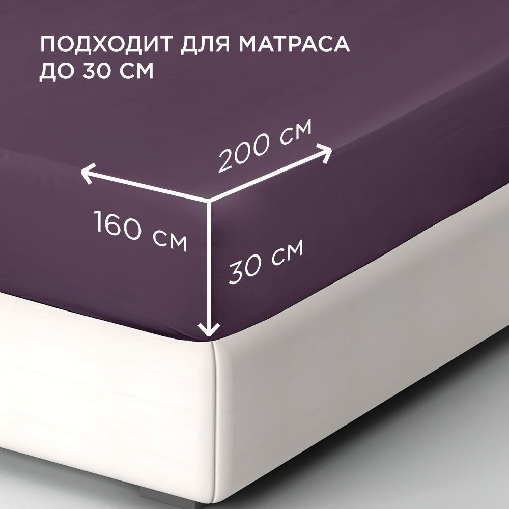 BELLEHOME Простыня на резинке "Стефания Grape", 160х200х30, 100% хлопок, сатин премиум  #1