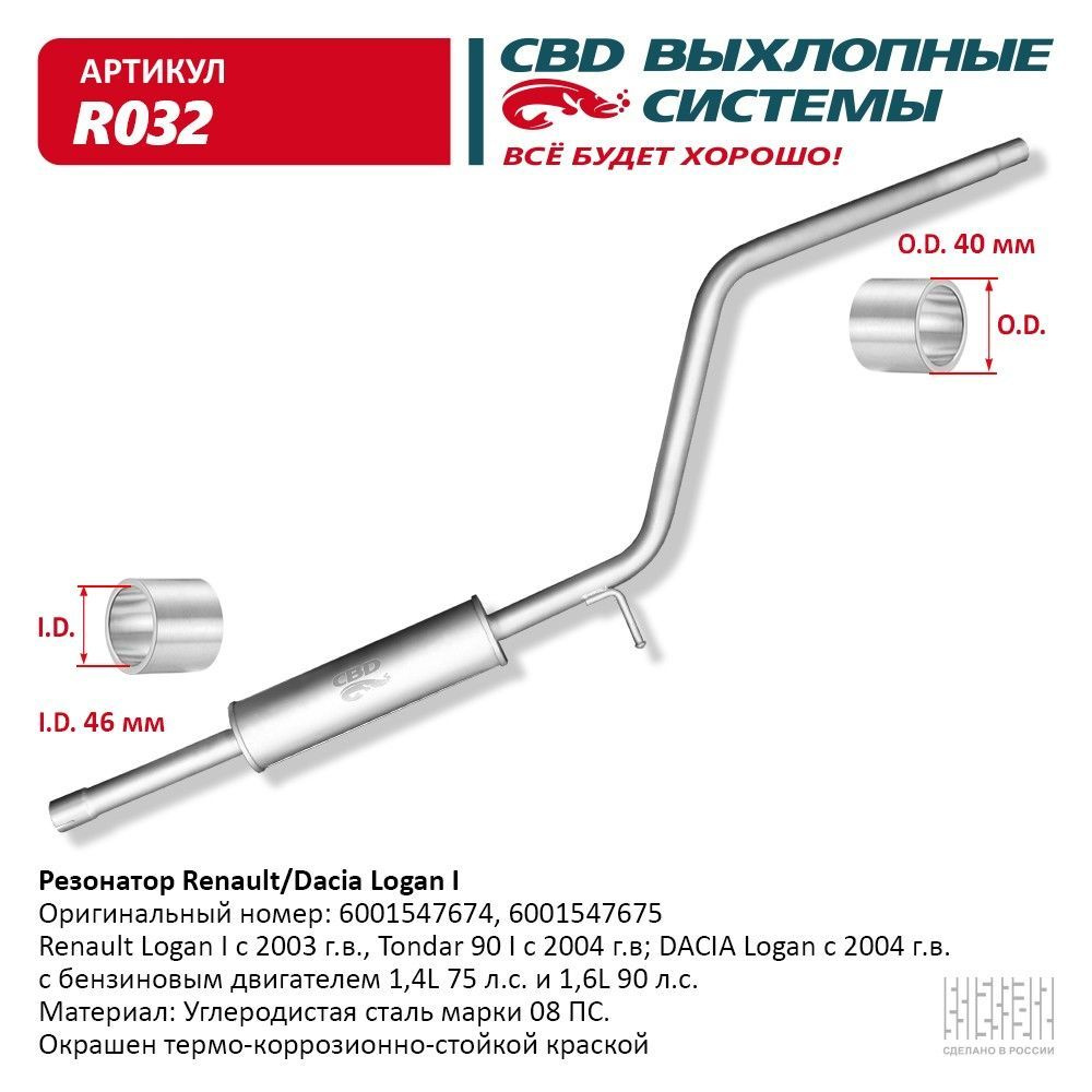 Резонатор Renault/Dacia Logan 6001547674/75, R032 - купить по низкой цене в  интернет-магазине OZON (1263264240)