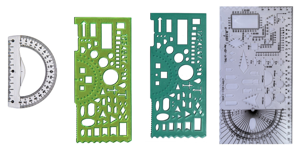Набор линеек офицерских, 4 шт, Транспортир прозрачный 10 см + зеленая + гибкая + курсантская  #1