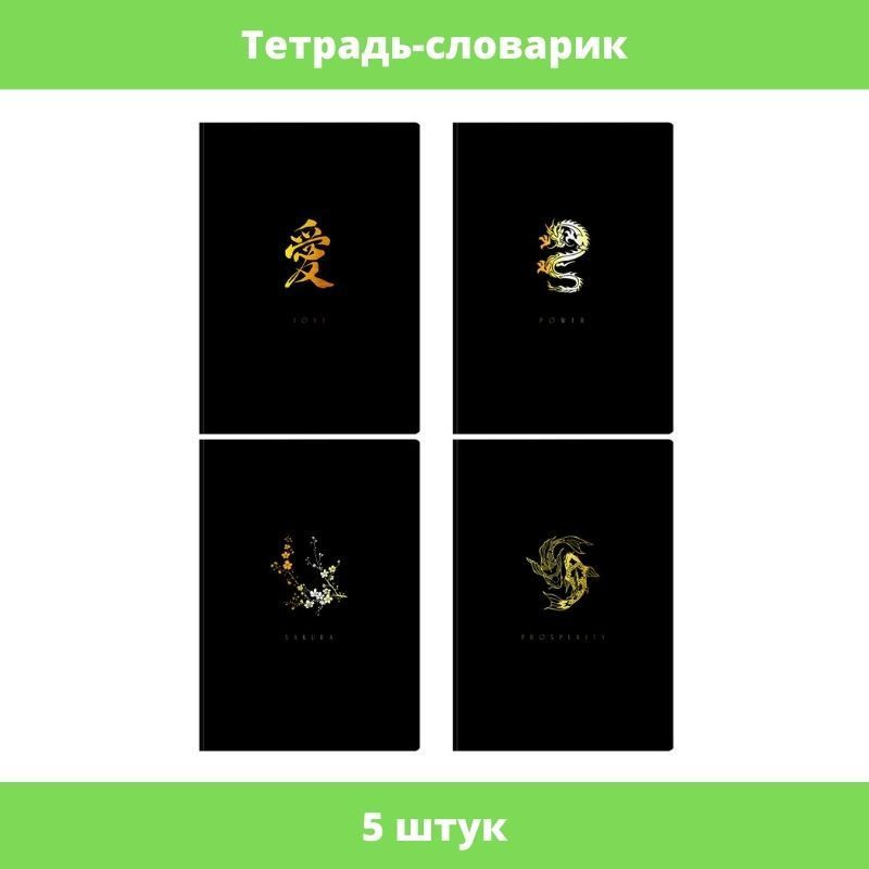 Тетрадь-словарик 48 листов, А5 для записи иероглифов BG, матовая ламинация, тиснение фольгой, 5 штук #1
