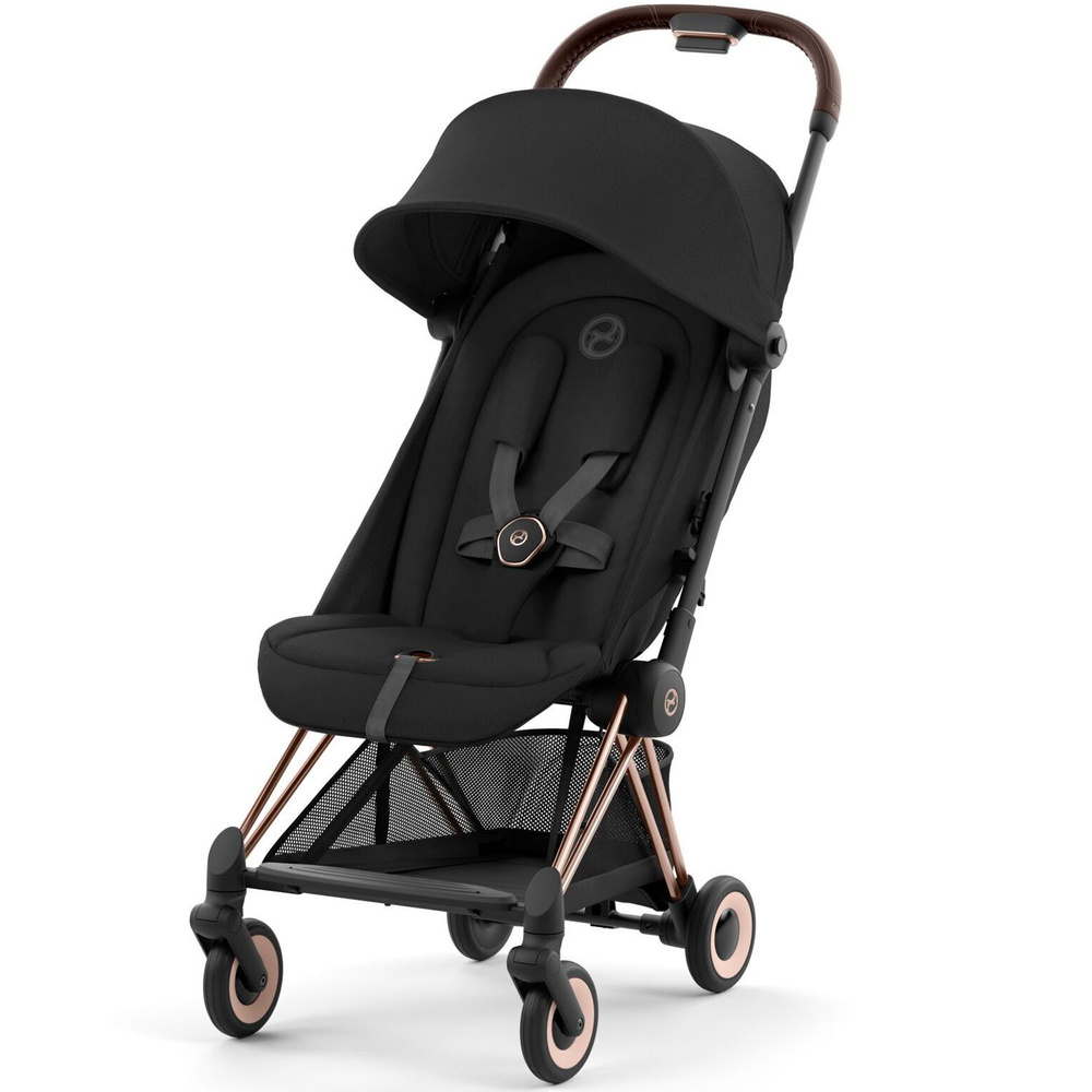 Прогулочная коляска для путешествий Cybex Coya с дождевиком, цвет Sepia Black (шасси Rosegold) черный #1