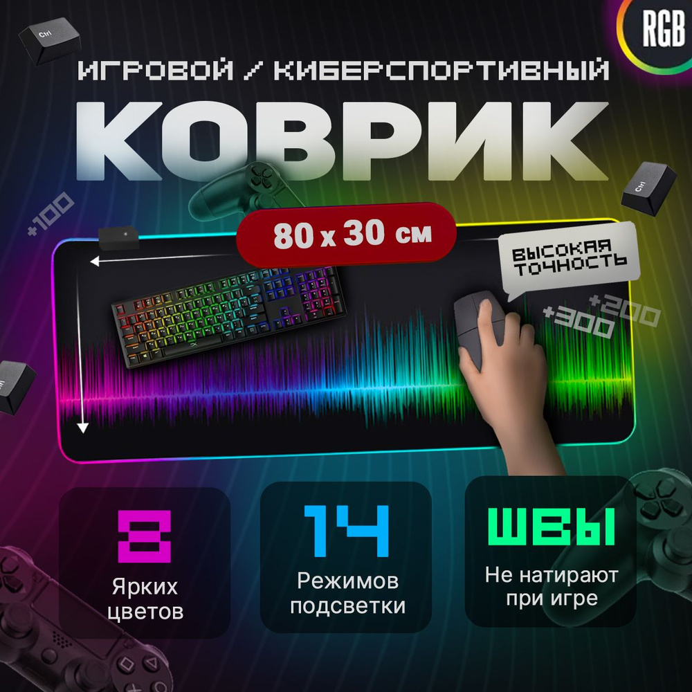 RGB коврик для Мыши и Клавиатуры с Подсветкой Большой Не скользящий  Компьютерный Игровой с Рисунком Спектр - купить с доставкой по выгодным  ценам в интернет-магазине OZON (1279429927)