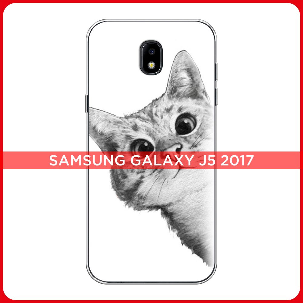 Силиконовый чехол на Samsung Galaxy J5 2017 / Самсунг J5 2017 Кот рисунок  черно-белый - купить с доставкой по выгодным ценам в интернет-магазине OZON  (183997255)