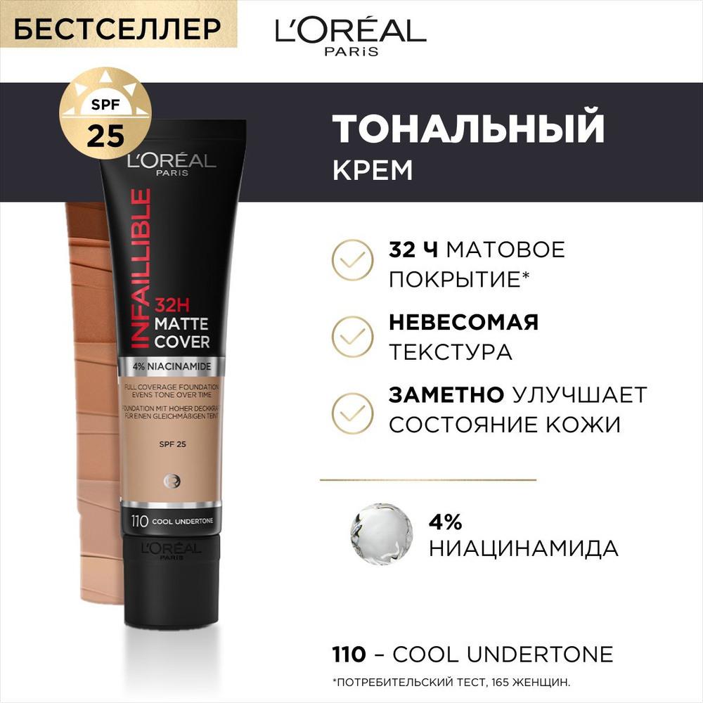 L'OREAL PARIS УЛЬТРАМАТИРУЮЩИЙ СТОЙКИЙ ТОНАЛЬНЫЙ КРЕМ «INFAILLIBLE 24Ч ...
