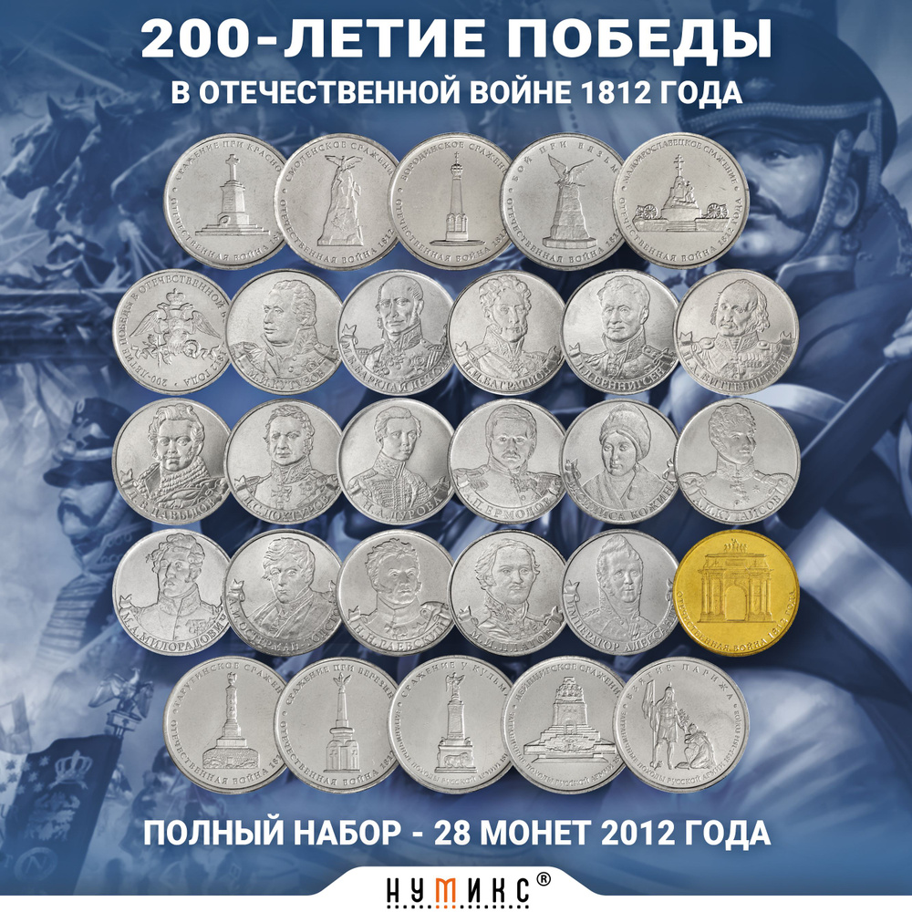 Полный набор из 28 юбилейных монет России 2012 года "200-летие Победы в ...