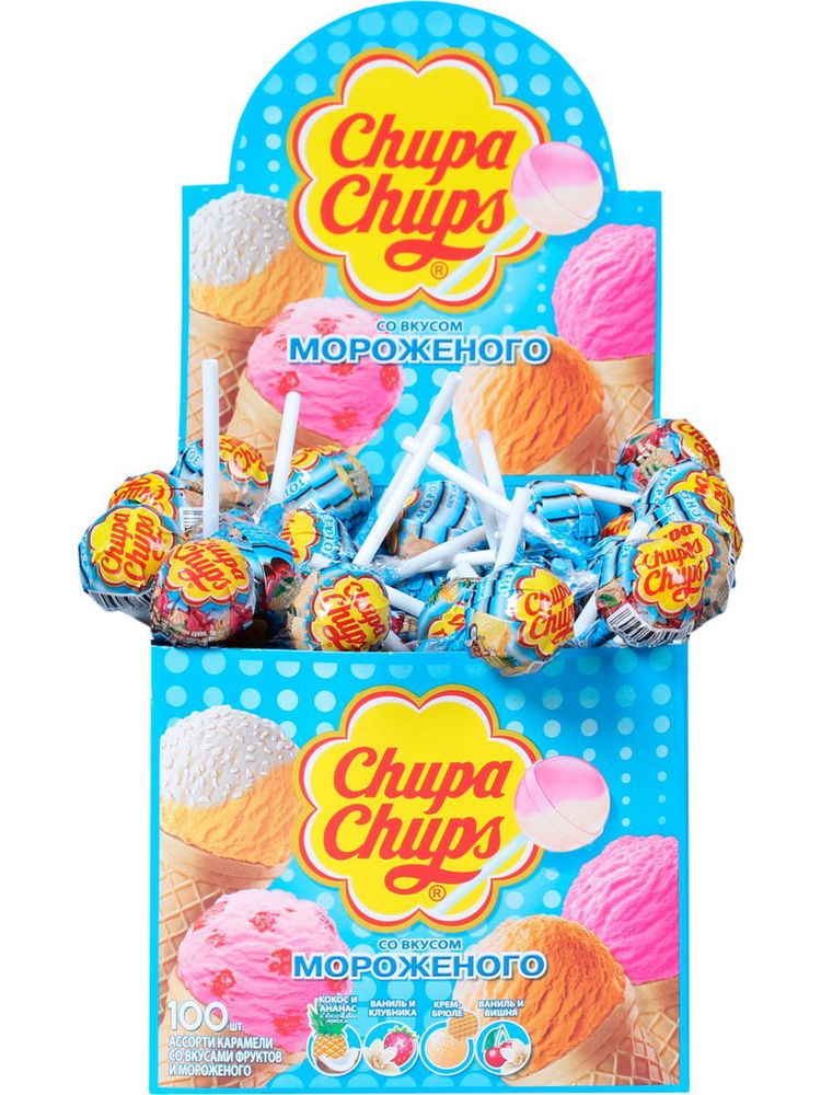Chupa Chups карамель со вкусом мороженого, чупа-чупс, 100шт х 12гр, Россия  #1