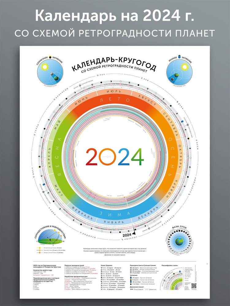 Календарь-планер на 2024 г. со схемой ретроградности планет - купить с  доставкой по выгодным ценам в интернет-магазине OZON (1344575994)