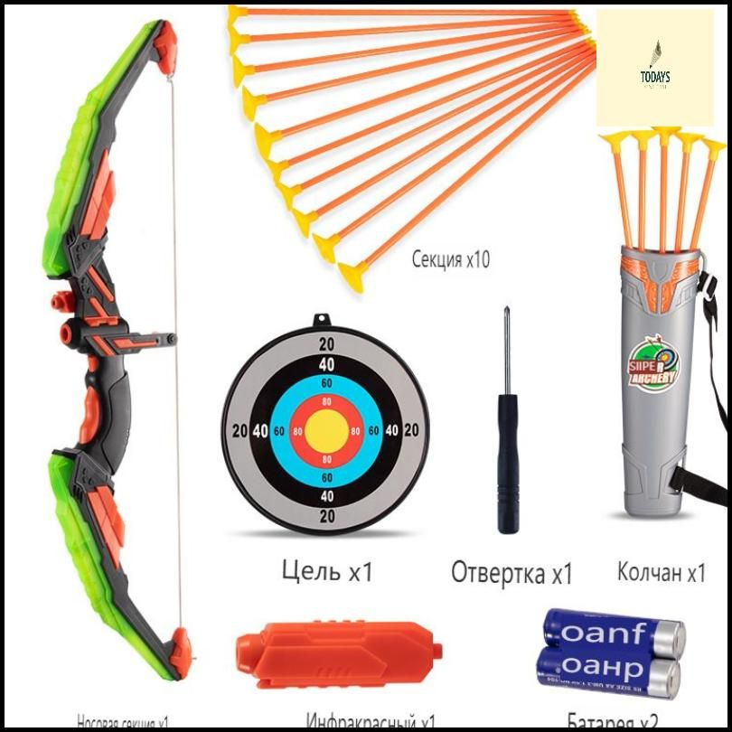 Детский лук и стрела со светодиодной подсветкой, включает в себя 10 стрел на присоске, мишень и колчан #1