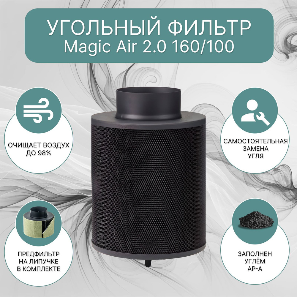 Magic Air 2.0 160/100 угольный фильтр для очистки воздуха в гроубоксе,  многоразового использования - купить по выгодной цене в интернет-магазине  OZON (541627773)