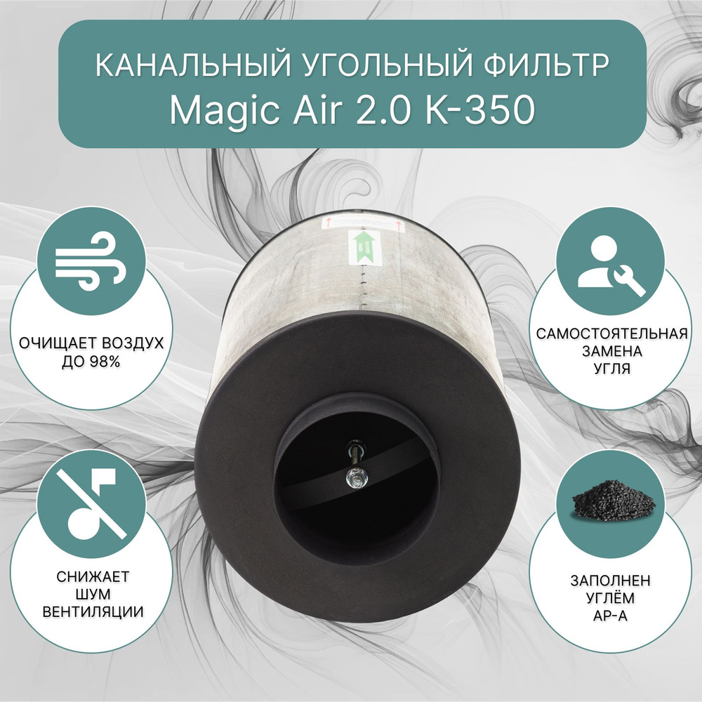 Канальный угольный фильтр MagicAir 2.0 К-350 для очистки воздуха, гроубокс,  вентиляция