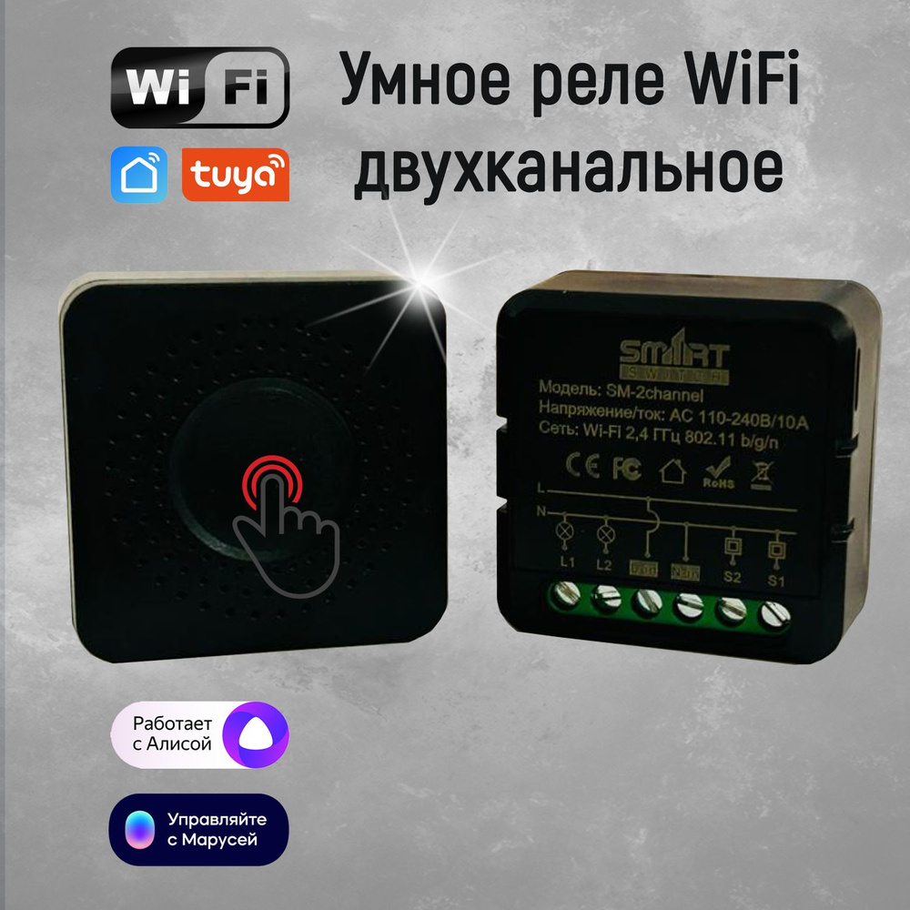 Умное реле WiFi двухканальное. Работает в Tuya Smart Life. Поддержка Яндекс  Алиса, Маруся, Google Home. Smart switch 2 Gung - купить с доставкой по  выгодным ценам в интернет-магазине OZON (1382000774)