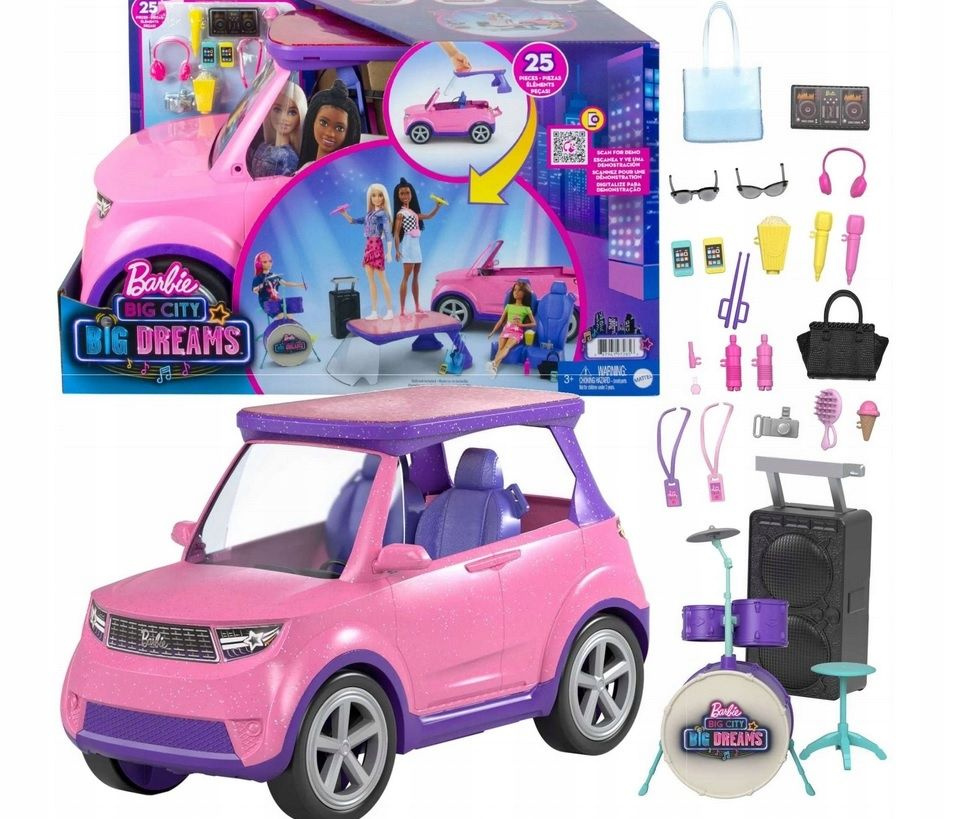 Игрушечный транспорт для куклы Barbie Big City Car - Розовый автомобиль,  трансформирующийся в сцену + концертные аксессуары GYJ25 - купить с  доставкой по выгодным ценам в интернет-магазине OZON (1394623778)