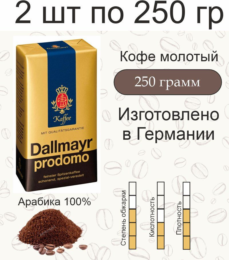 2 шт. Кофе молотый Dallmayr Prodomo, 250 гр. (500 гр). Германия #1