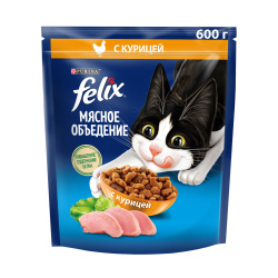 Сухой корм для кошек Felix Мясное объедение, с курицей, 600 г Felix