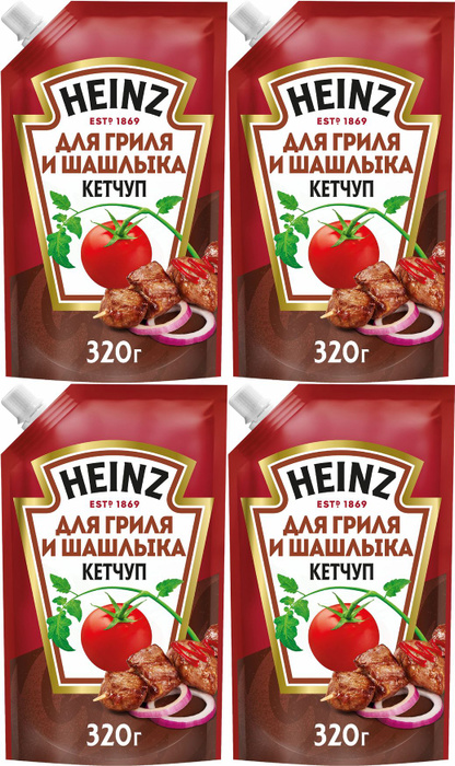 Кетчуп Heinz для гриля и шашлыка, комплект: 4 упаковки по 320 г ...