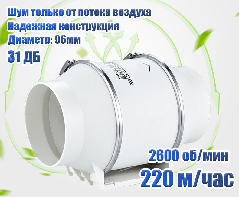 Вентилятор канальный бесшумный/ 100мм 220 кубов/ Silent 31 дб/ Скорость ...