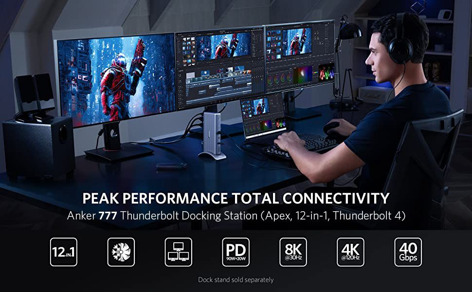 Расширенная база Anker 777 Thunderbolt (Apex, 12-in-1, Thunderbolt4 ...