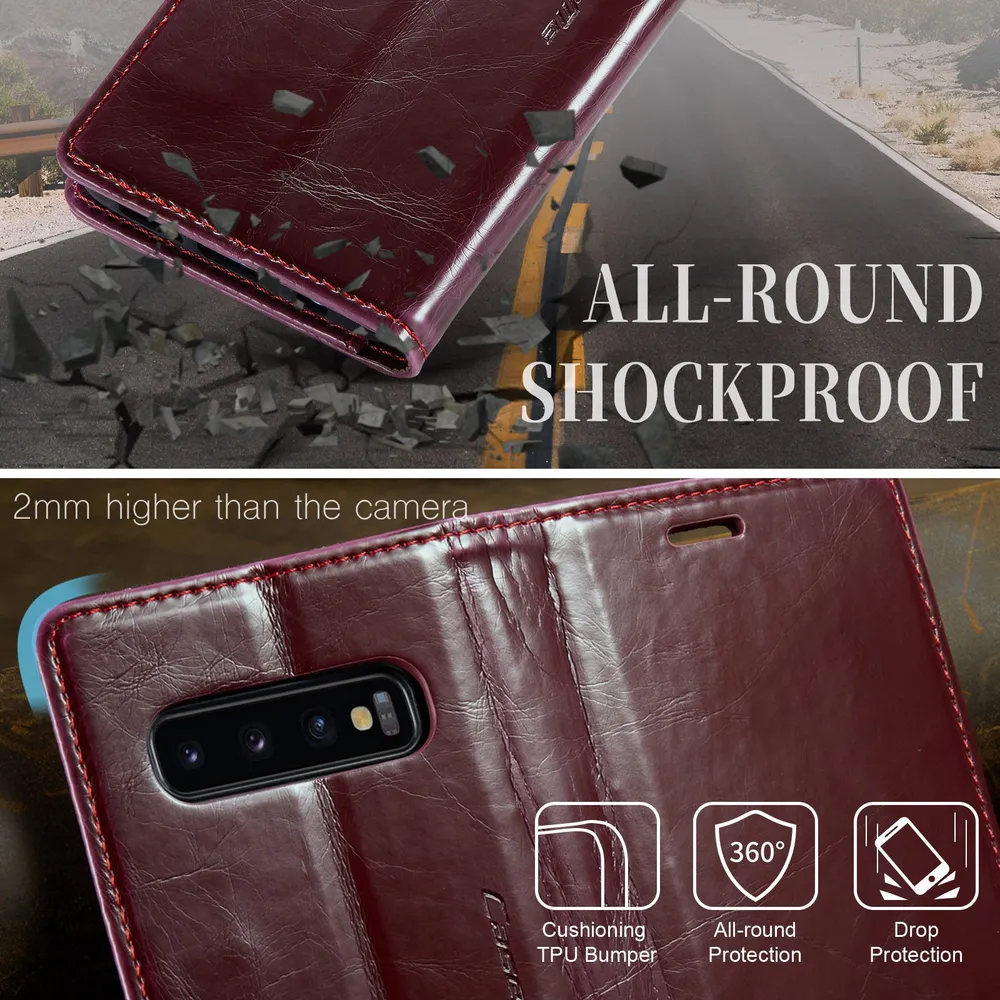 Caseme Кожаный книжка чехол для Samsung Galaxy S10 Plus/ самсунг с10 плюс с визитницей из экокожи, вариант, фото 4