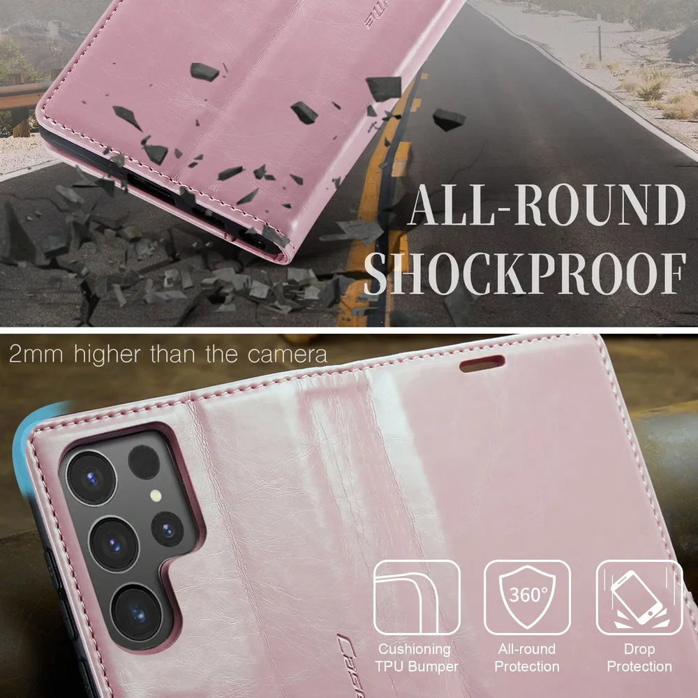 Caseme Кожаный книжка чехол для Samsung Galaxy S25 Ultra (Самсунг Галакси С25 Ультра) с визитницей из экокожи, вариант, фото 6