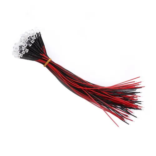 Светодиоды 12В с проводами, прозрачные, постоянное свечение, 50 шт. в упаковке (5 мм, белый корпус,