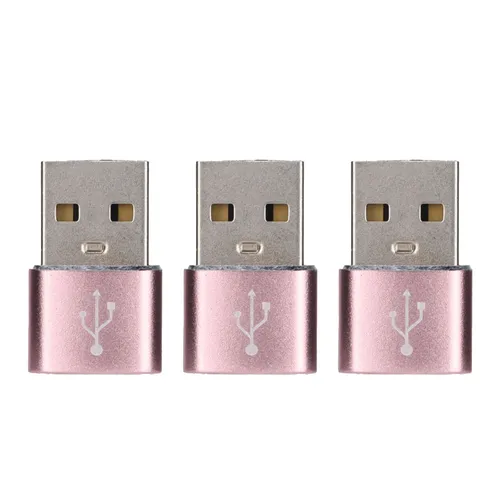 USB-C адаптер, переходник USB 2.0 на Type-C, металлический, 3 шт, для ноутбука и телефона, розовый