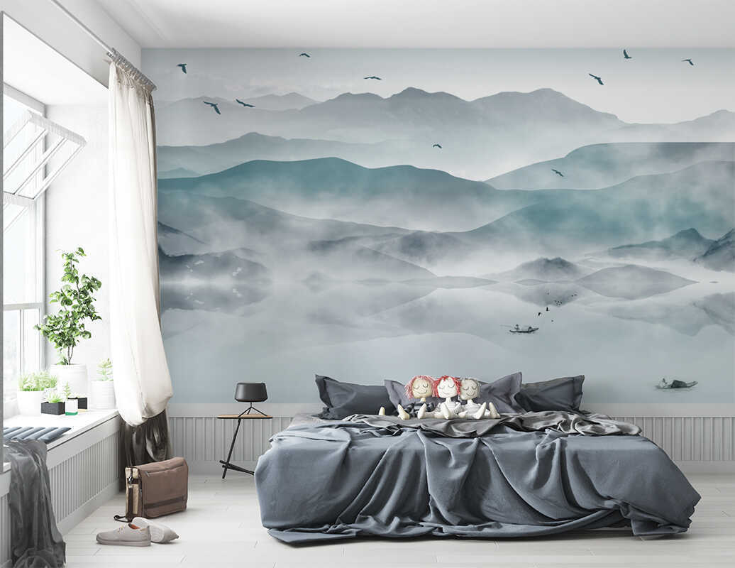 Фотообои на стену моющиеся MOBI DECOR "Горы в тумане" в спальню, в ...