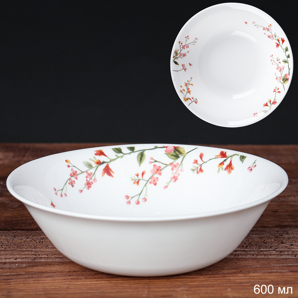 Салатник WHITE LILY Куст сакуры , 500 мл, диаметр 16,5 см, розовый, стеклокерамика