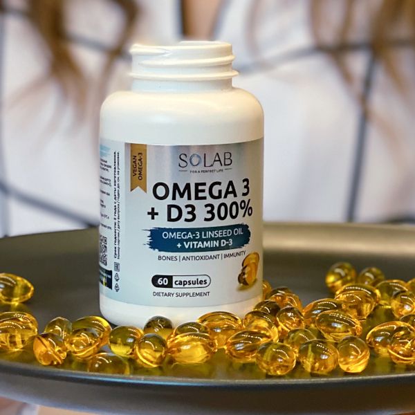Омега 3 из льняного масла + Витамин D3 (600МЕ) 60 капсул, антиоксидант ...