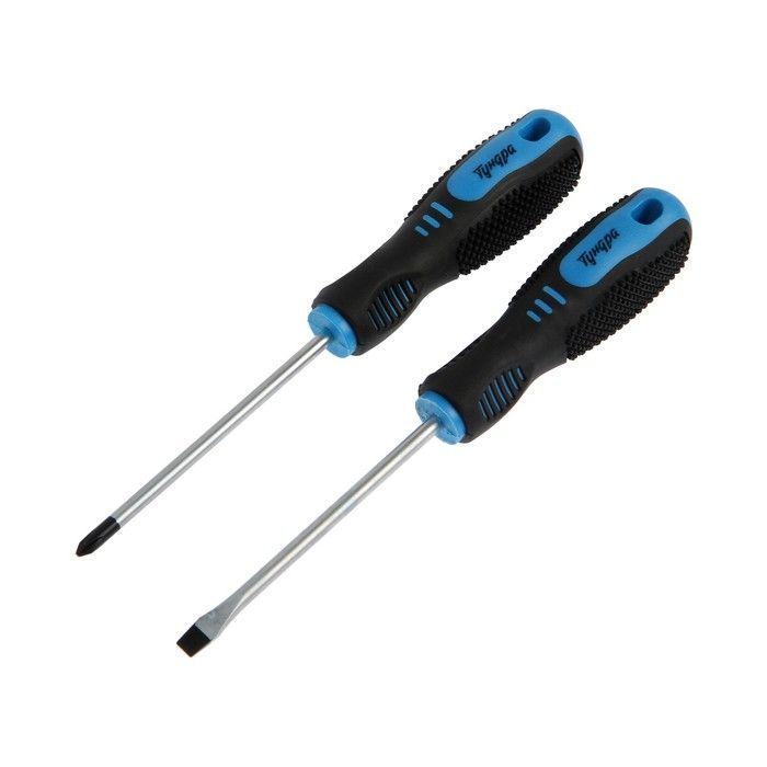 Набор отверток ТУНДРА, CrV, хром, магнит, 2К рукоятки, PH1 и SL5 х 100 мм, 2 шт
