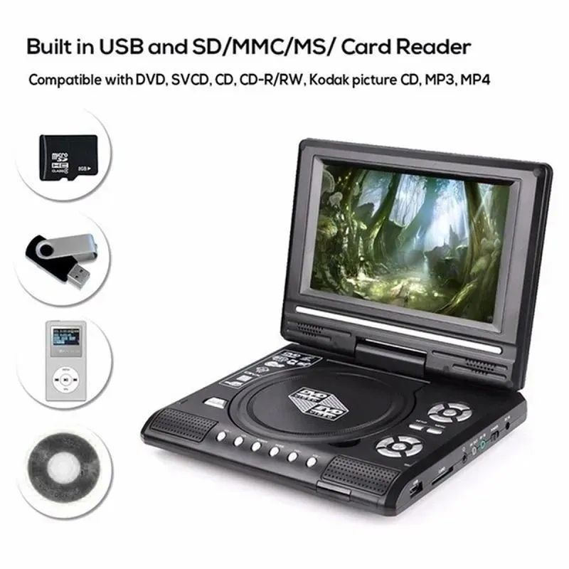 портативный dvd плеер с экраном характеристики 7.8" evd плеер с tv/fm ...