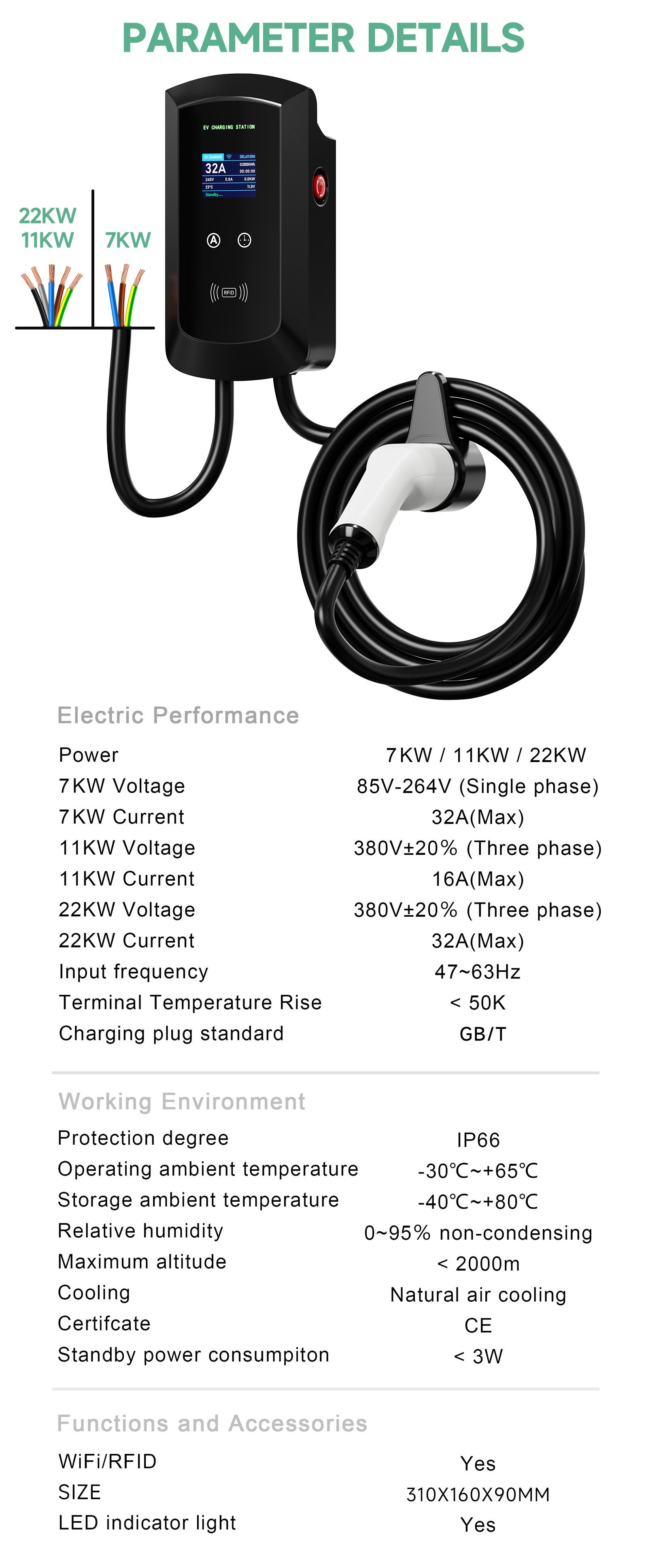 22 квт GB/T зарядная станция для электромобиля домашняя GB/T-20234 3 ...