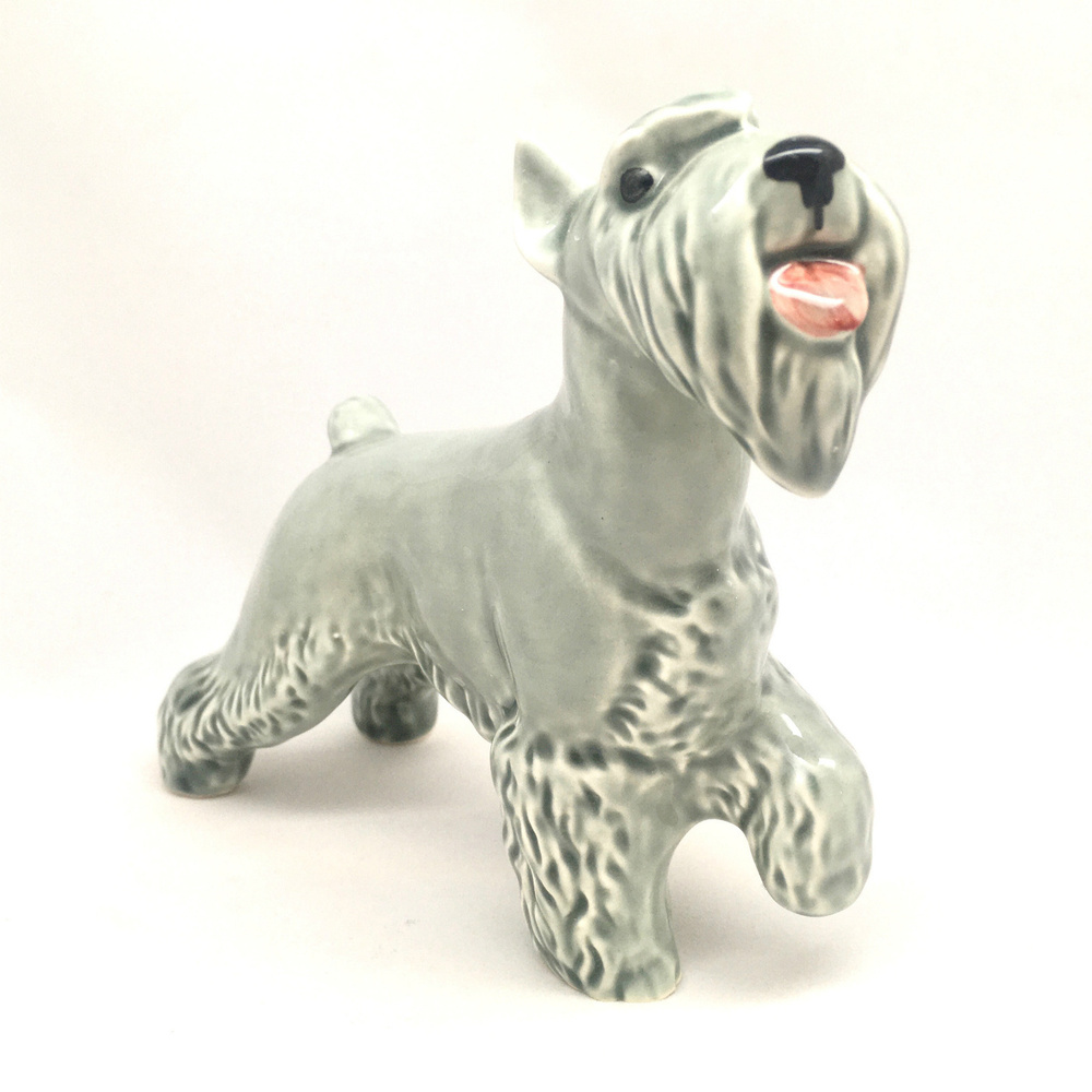 Статуэтка собака шнауцер серый, фарфор, подарок, сувенир  #1