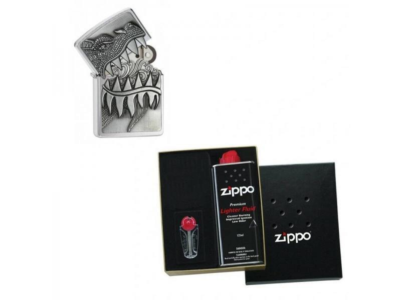 Зажигалка ZIPPO Classic Brushed Chrome 28969 в подарочной упаковке + топливо и кремни  #1