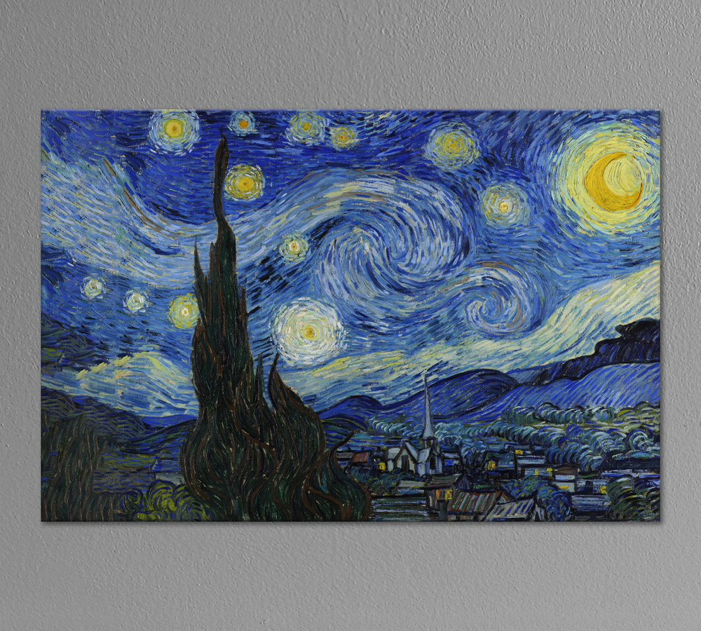 Картина для интерьера Звездная ночь Винсент Ван Гог 40х60 см. натуральный  холст. Коллекция - зарубежная живопись, импрессионизм, постимпрессионизм. -  купить по низкой цене в интернет-магазине OZON (302693762)