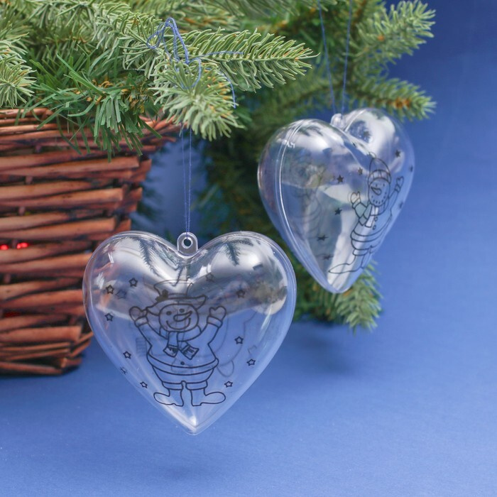 Набор новогодних украшений под раскраску Сердце 2 шт., размер собранного: 6,5 см  #1