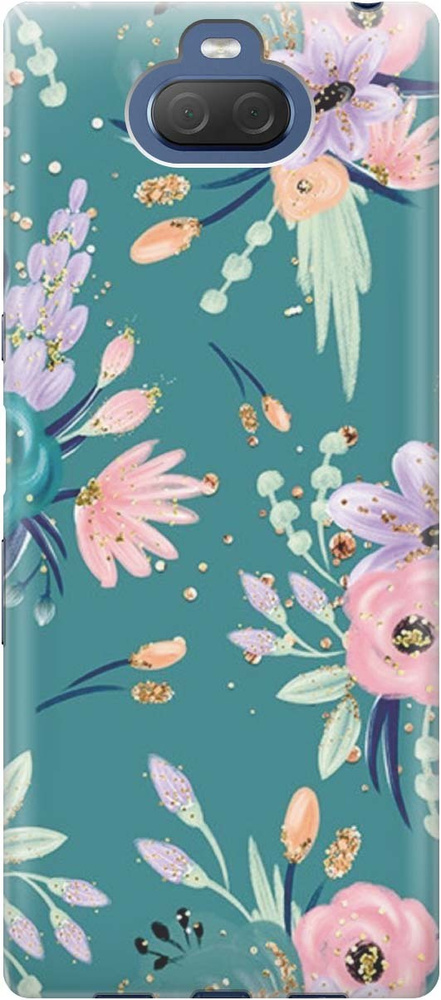 Cиликоновый чехол Цветы и золотые блестки на Sony Xperia 10 / XA3 ...