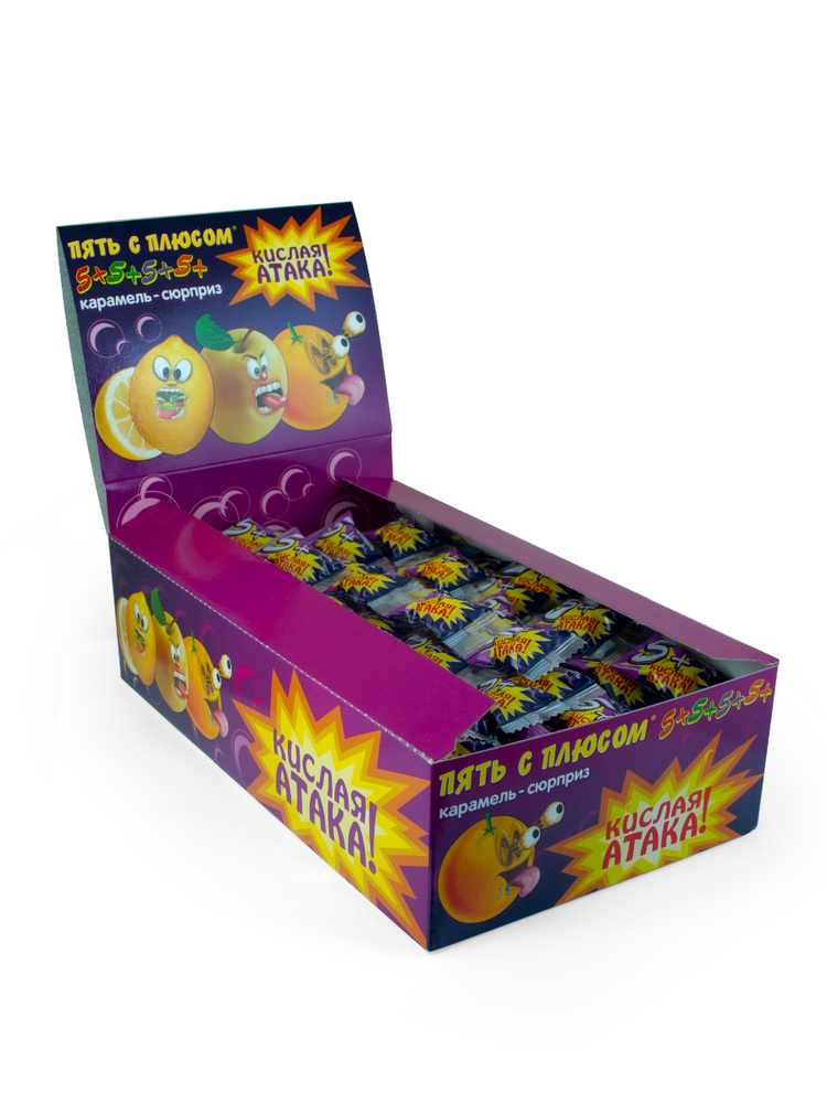 Леденцовая карамель Пять с Плюсом КИСЛАЯ АТАКА, конфеты 48 шт. по 18 г ...