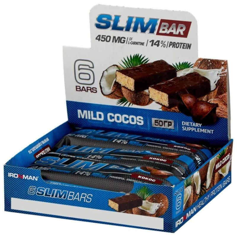Протеиновый батончик "IRONMAN" Slim Bar с L-карнитином, 50 г (Кокос ...