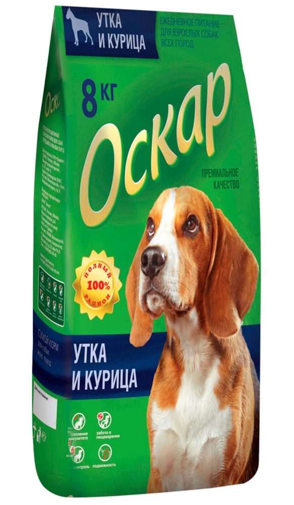 Сухой корм ОСКАР для взрослых собак всех пород с уткой и курицей (8 кг ...