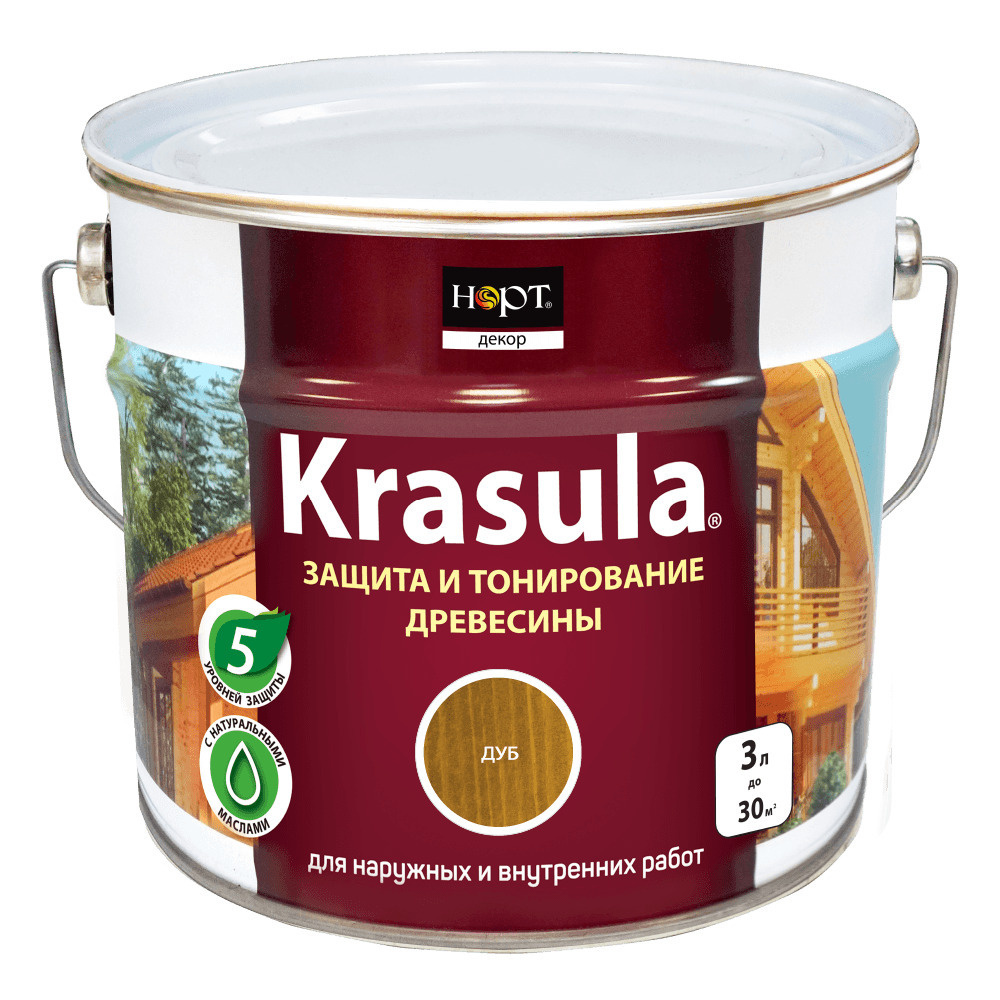 Krasula 3л дуб, Защитно-декоративный состав для дерева и древесины Красула, пропитка, защитная лазурь #1