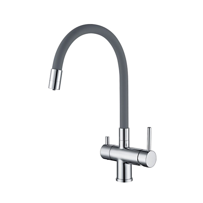 Cмеситель для кухонной мойки под фильтр с краном для питьевой воды и гибким изливом Gappo G4398-30 хром/серый, #1
