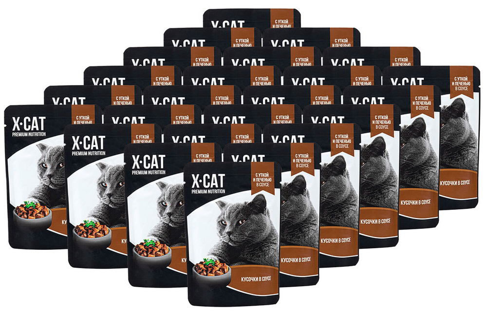 Корм консервированный X-CAT для взрослых кошек с уткой и печенью в ...