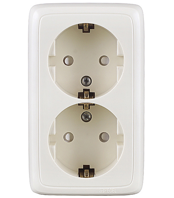 Розетка HEGEL Alfa двойная РА16-154-01 открытая установка слоновая ...